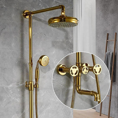 Gold Polished Exposed Victorian Industrial Shower System Kit