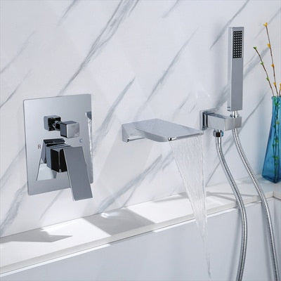 Gold - Black Bathtub Faucet Wall or Deck Mounted 3Pcs Waterfall Bathtub Filler