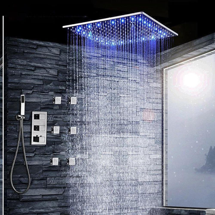 Chrome CSA 12" LED Rain Shower Head Thermostatic Valve 6 PCS Jets Hand Shower Cell Mounted Jets Hand Shower Sprayer