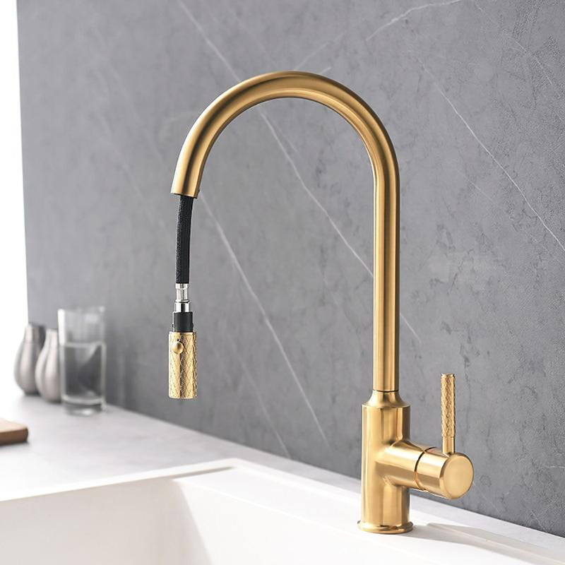 Windsor-Black with brushed gold pull out dual spray kitchen faucet