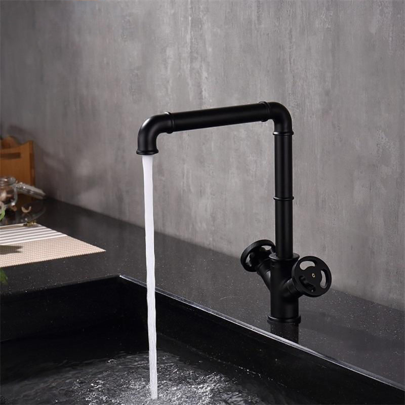 Prague-Black Industrial Victorian Hot and Cold Lever Tall and short bathroom faucet