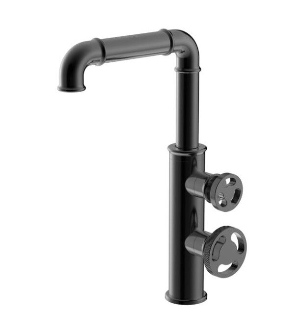 Prague-Black Industrial Victorian Hot and Cold Lever Tall and short bathroom faucet