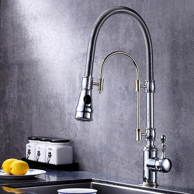 Traditional 2 Way Chrome with Gold Kitchen Island Tall Dual Pull Out Mode Kitchen Faucet " height
