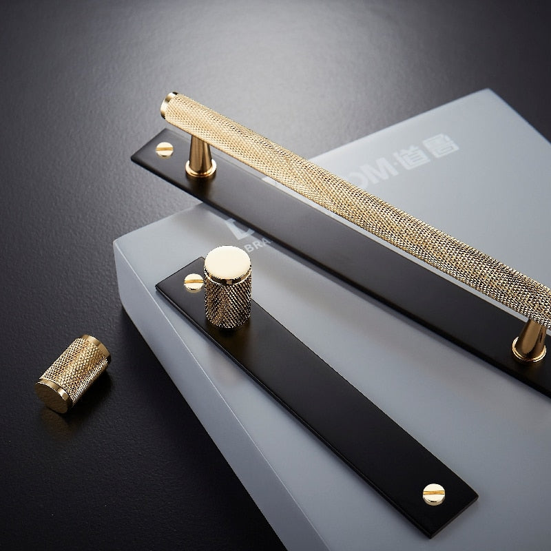 Brushed gold or Polished Gold and Black Cabinet Door handles and knobs