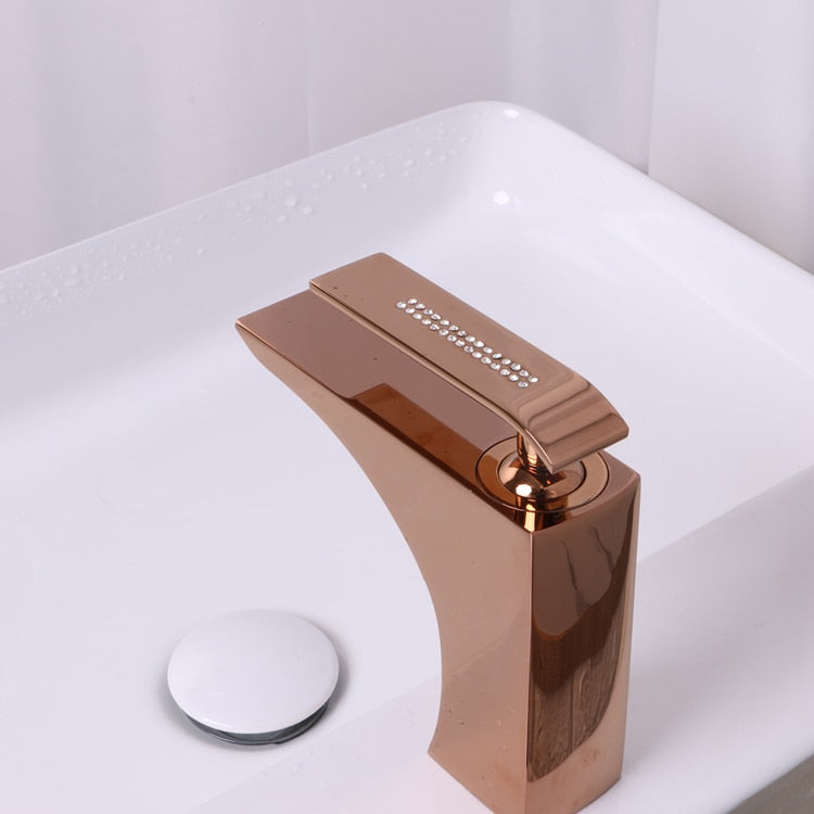 Rose Gold With Swarosky Crystal Diamonds Single Hole Faucet