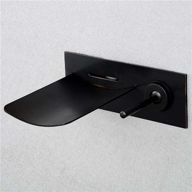 LED Waterfall Wall Mount Bathroom Faucet  Black Finished L1010