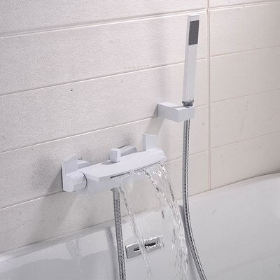 Rose Gold-Gold-Black-White-Chrome Wall Mounted Waterfall and Option Hand held Sprayer Bathtub Filler Set