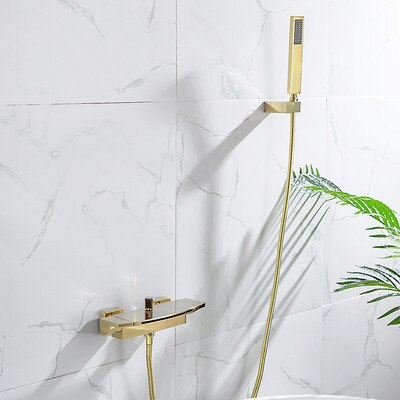 Rose Gold-Gold-Black-White-Chrome Wall Mounted Waterfall and Option Hand held Sprayer Bathtub Filler Set