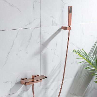 Rose Gold-Gold-Black-White-Chrome Wall Mounted Waterfall and Option Hand held Sprayer Bathtub Filler Set