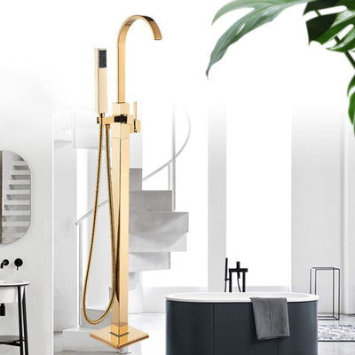 Gold polished free standing tub filler faucet set