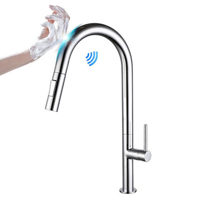 Black and Brusdhed Gold Two Tone Touchless Sensor Kitchen Faucet Pull Out Dual Sprayer