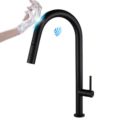 Black and Brusdhed Gold Two Tone Touchless Sensor Kitchen Faucet Pull Out Dual Sprayer