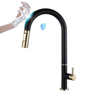 Toronto-Black and Brushed Gold Two Tone Touchless Sensor Kitchen Faucet Pull Out Dual Sprayer