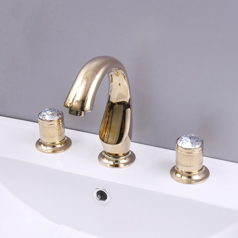 Gold Polished PVD 8" inch wide spread bathroom faucet