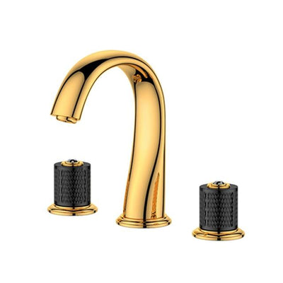 Two tone gold and black 8" inch wide spread bathroom faucet