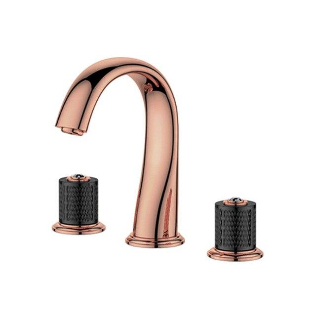 Two tone gold and black 8" inch wide spread bathroom faucet