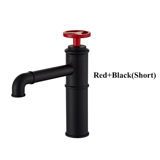Black With Red Industrial Victoria Single Hole Tall and Short Bathroom Faucet