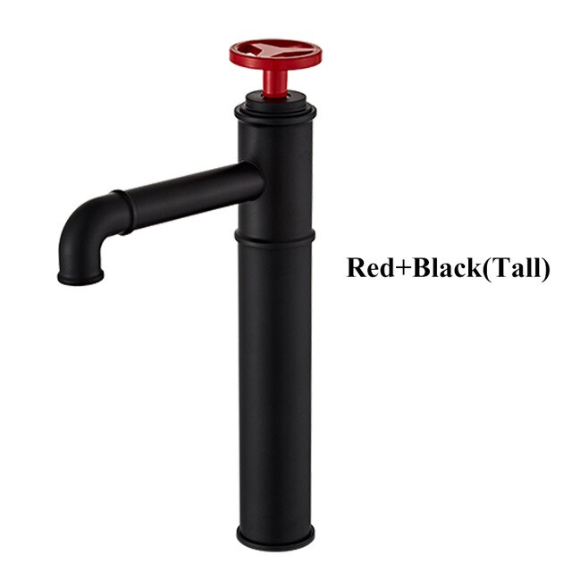 Black With Red Industrial Victoria Single Hole Tall and Short Bathroom Faucet