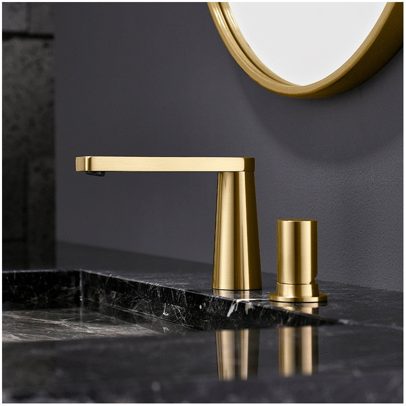 Brushed Gold & White  Modern Euro Bathroom Faucet