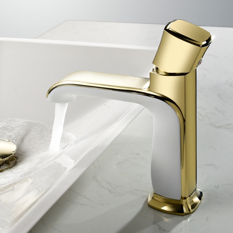 Gold with white two tone single hole bathroom faucets