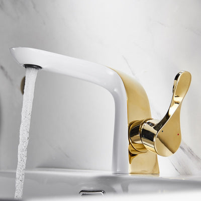 Gold with white two tone single hole bathroom faucet