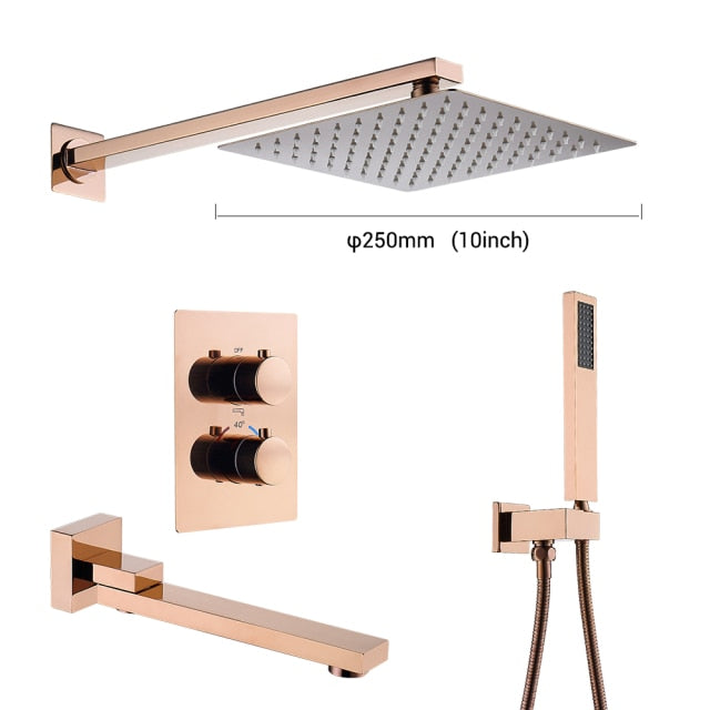 Rose Gold polished Square -3 way function diverter for tub,shower and hand spray completed shower kit
