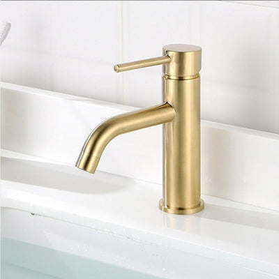 Brushed gold tall and short single hole bathroom faucet