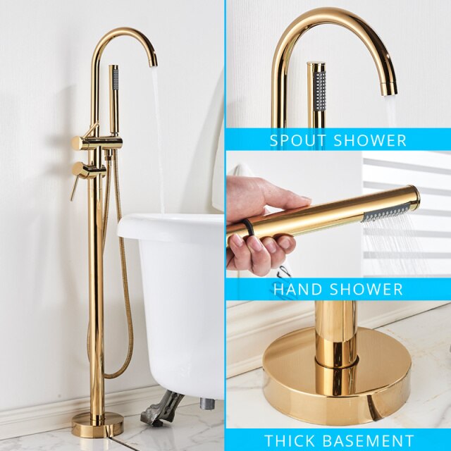 Brushed rose gold-White-Gold- Brushed Gold - Freestanding Bathtub filler Faucet