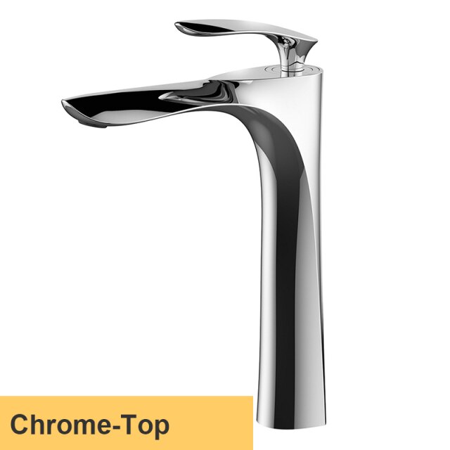 White with gold single hole bathroom faucet short and tall