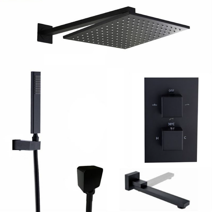 CSA Certified-Black Square 2 and 3 way function thermostatic shower kit