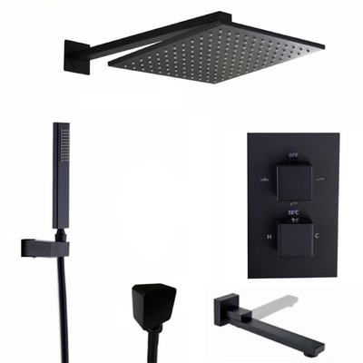 Matte Black Squate 2 and 3 way function thermostatic shower kit