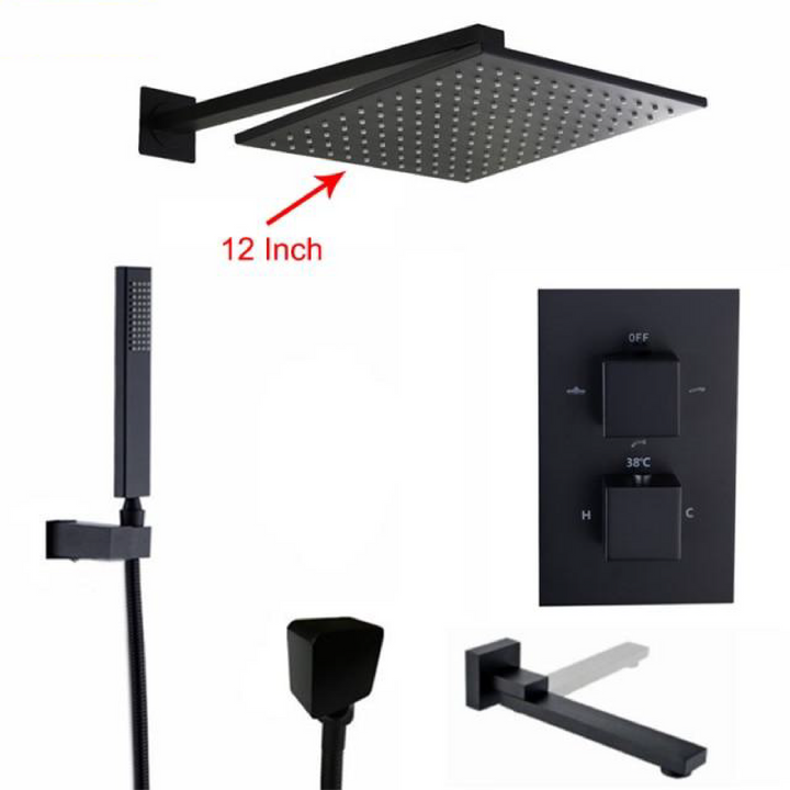 CSA Certified-Black Square 2 and 3 way function thermostatic shower kit