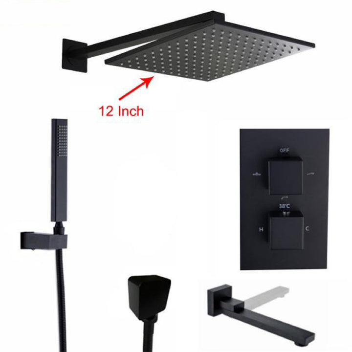CSA Certified-Black Square 2 and 3 way function thermostatic shower kit