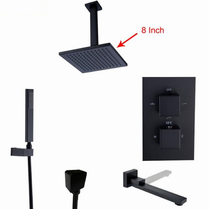 CSA Certified-Black Square 2 and 3 way function thermostatic shower kit
