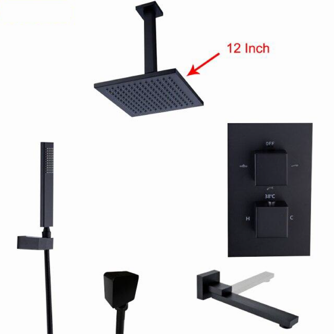 CSA Certified-Black Square 2 and 3 way function thermostatic shower kit