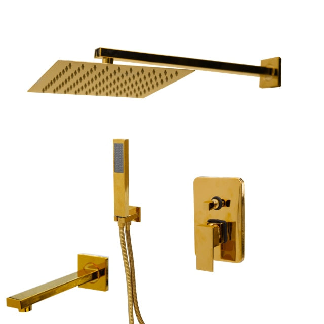 Gold Polished Square 2-3 way functions pressure balance shower kit