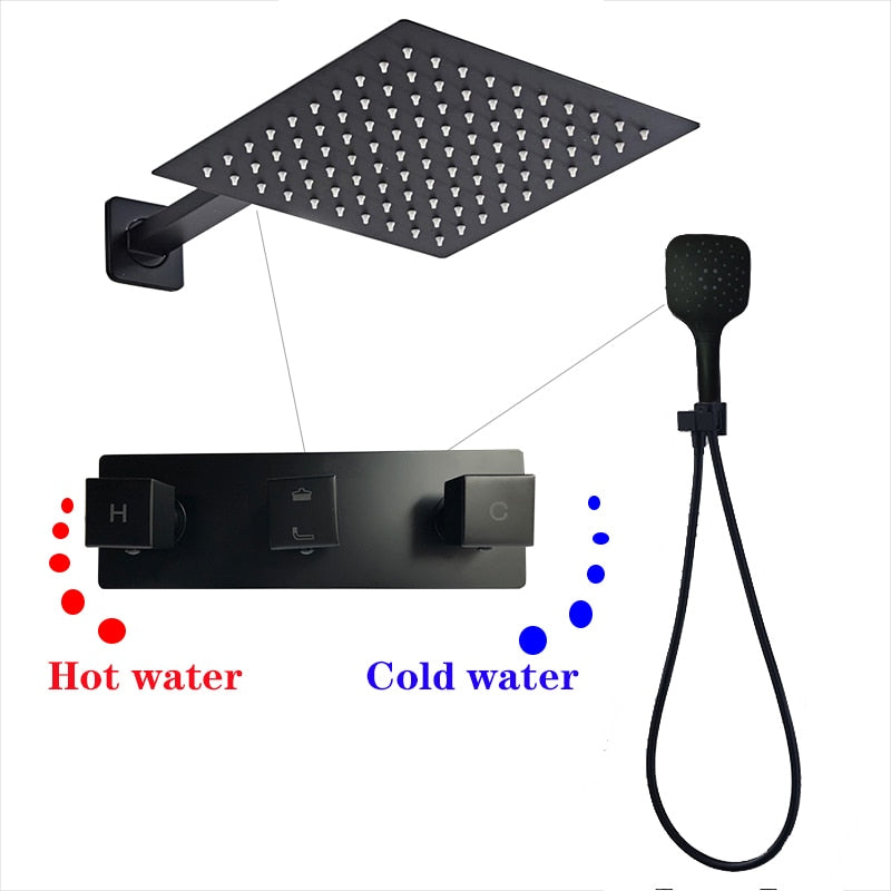 Black Matte Square 2 Way Shower Kit