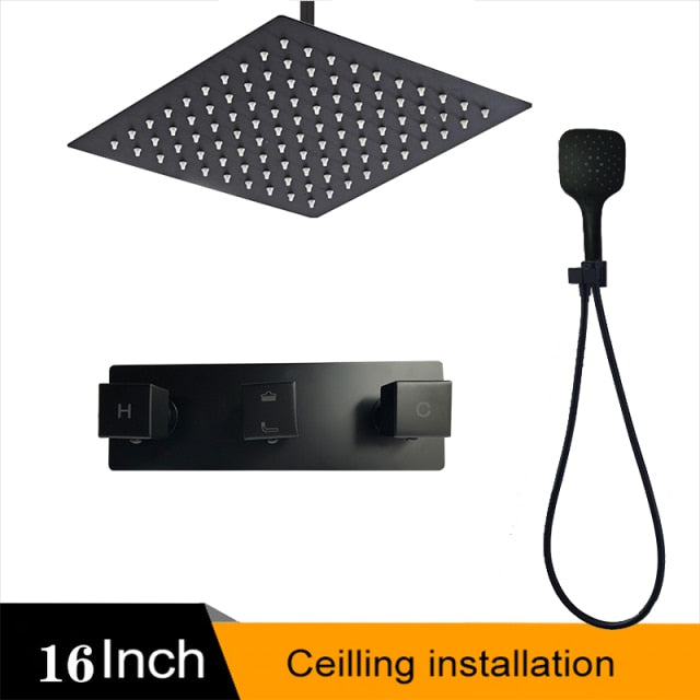 Black Matte Square 2 Way Shower Kit