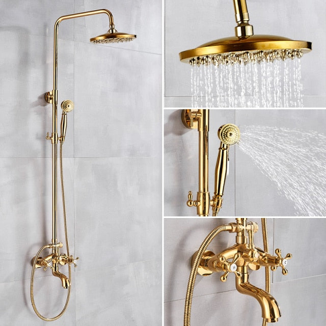 Gold Polished Antique Victorian Exposed Shower System Kit