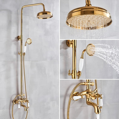 Gold Polished Antique Victorian Exposed Shower System Kit