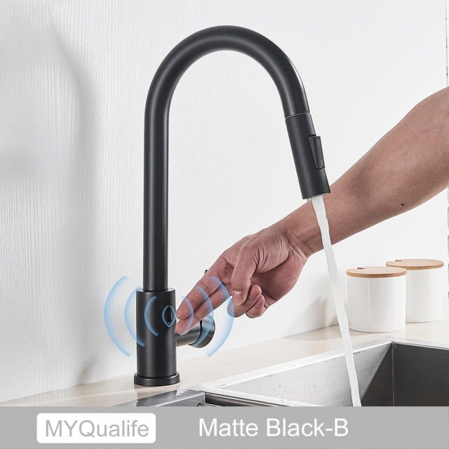 Brushed Gold Motion Sensor dua pull out sprayer kitchen faucet