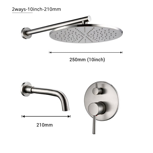 Brushed nickel 8-12 Inch Round rain head 2 and 3 way function shower kit