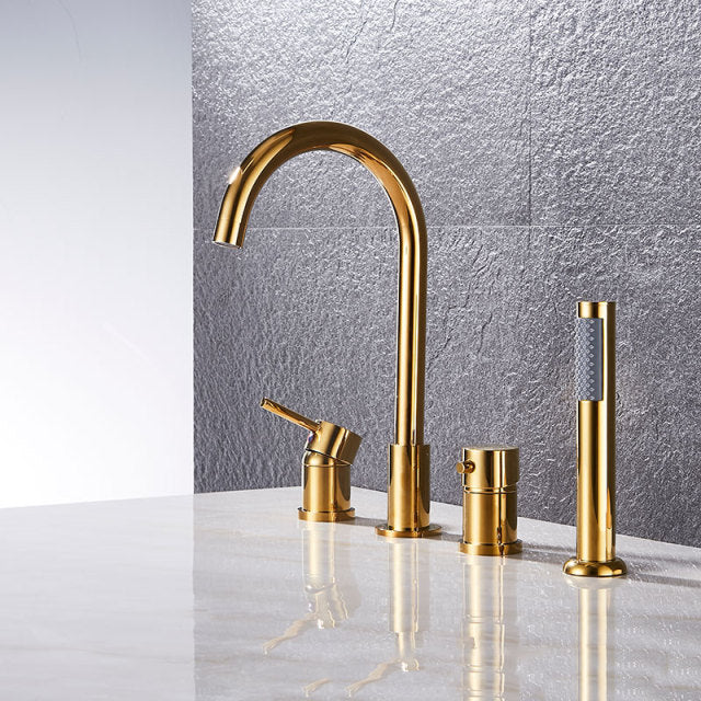 Black Gold -Brushed Gold-Black-Chrome with Black Deckmount Bathtub Filler Faucet