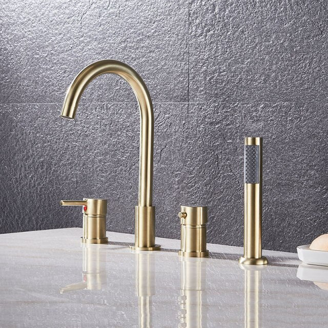 Black Gold -Brushed Gold-Black-Chrome with Black Deckmount Bathtub Filler Faucet