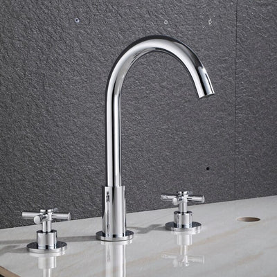 Gold polished 8" Inch cross handle wide spread bathroom faucet