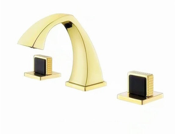 Gold polished brass with black handle 8" inch wide spread bathroom faucet