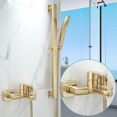 Brushed gold exposed Tub and slide bar shower kit