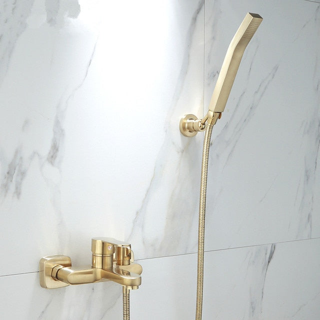 Brushed gold exposed Tub and slide bar shower kit