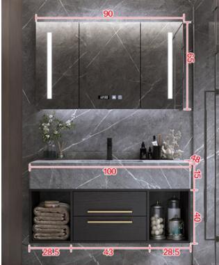 Genoa-Black Wall Mounted Bathroom vanity with Grey Quartz Top