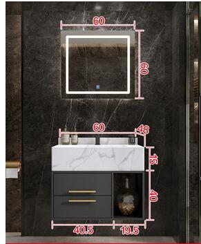 Genoa-Black Wall Mounted Bathroom vanity with Grey Quartz Top